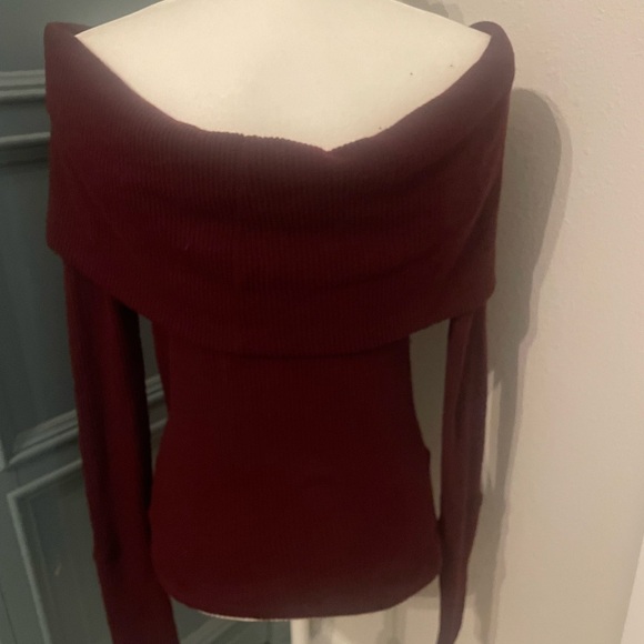 Free People - We The Free- Burgundy Off-Shoulder Sweater - Picture 3 of 5